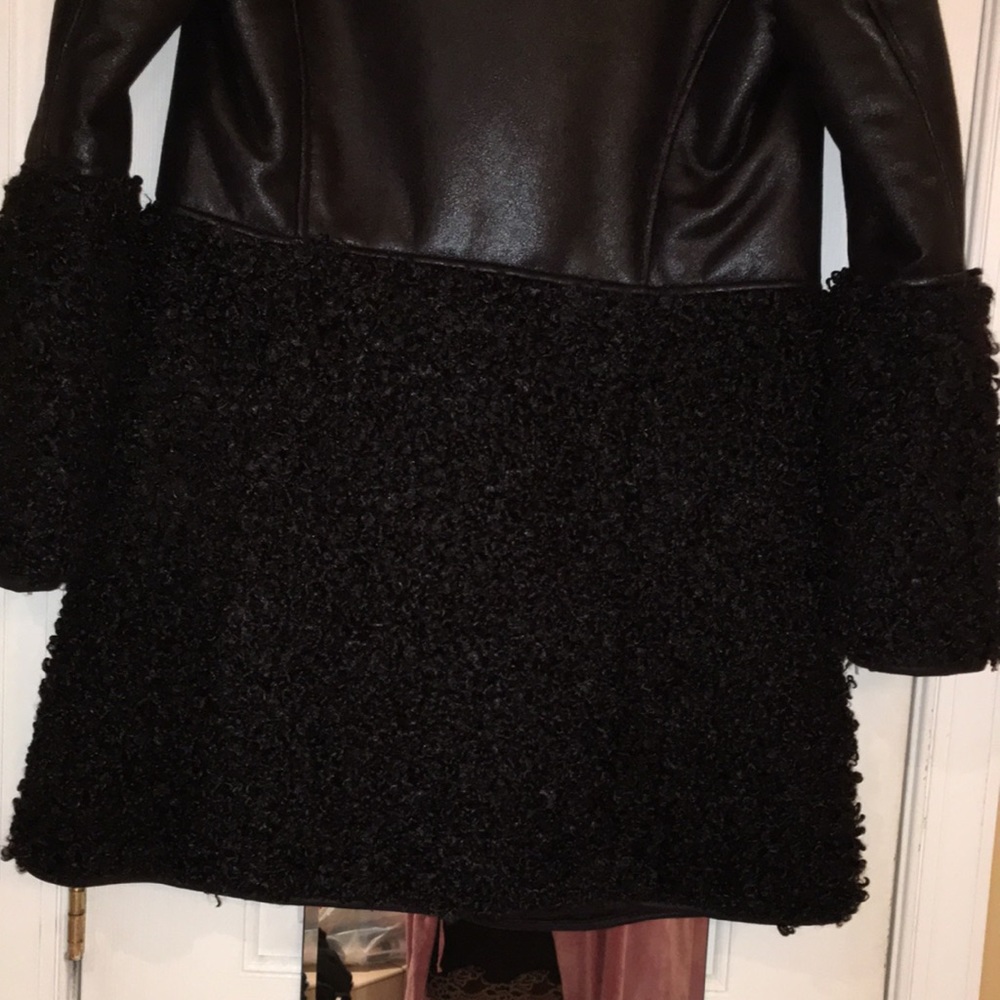 Max Studio BOUTIQEBLACK TEXTURED LEATHER & SHEARLING NWT COAT SIZE SMALL - Picture 9 of 11